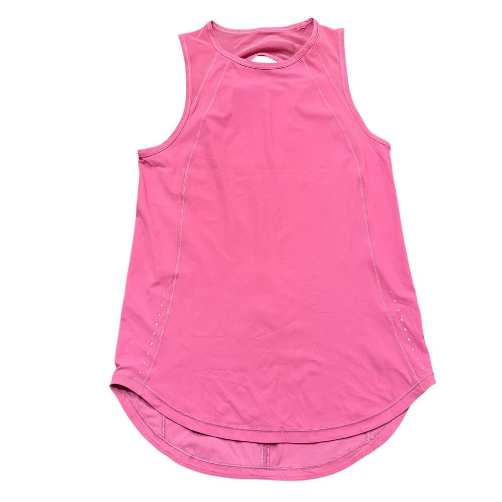 Lululemon Pink lychee Sculpt tank, mesh and cutout details, Size 4